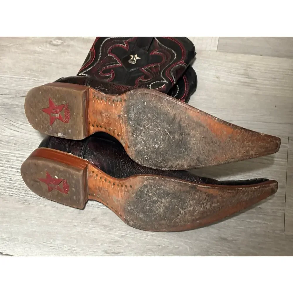 Los Altos Genuine Ostrich Leg Cowboy Boots Black Cherry Men’s 9 EE Snip Toe